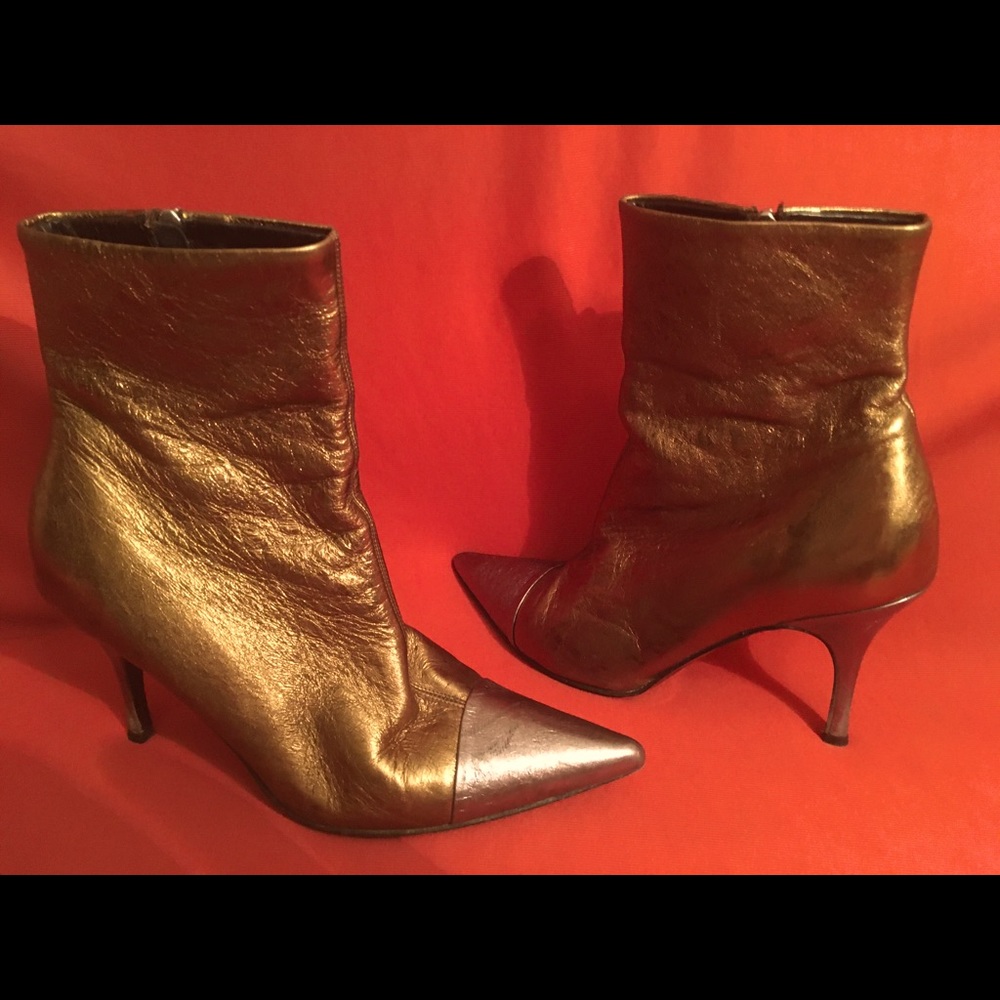Shoes ; Metallic Mid Calf heel boots